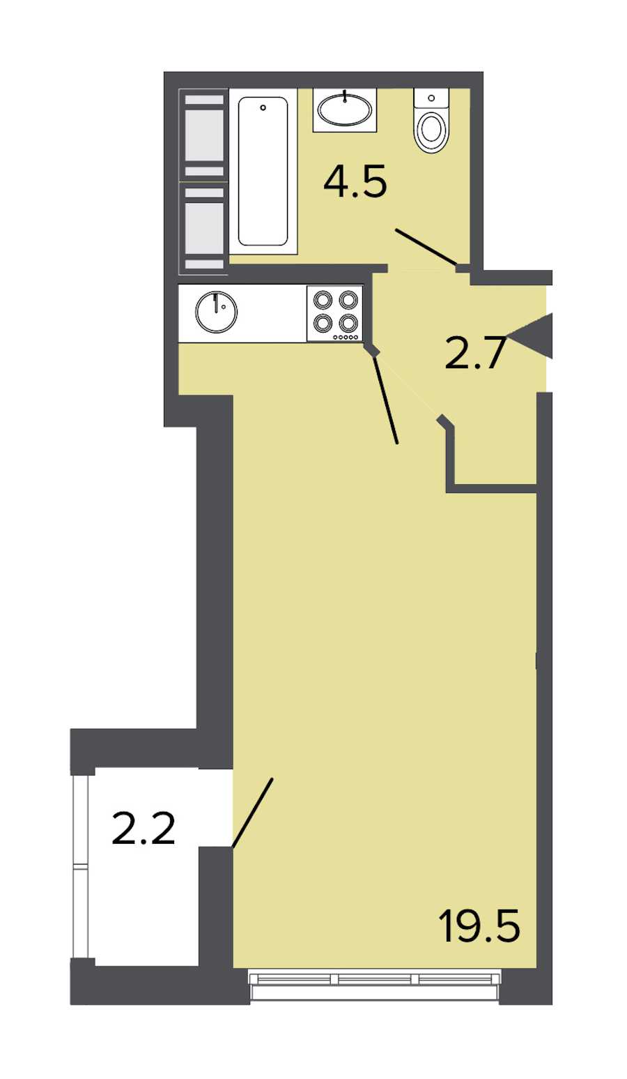 Студия в : площадь 26.7 м2 , этаж: 16 - 18 – купить в Санкт-Петербурге